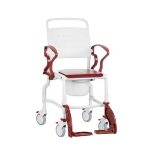 Rebotec Hamburg Mobile Commode Chair - Red: Height Adjustable with Top & Back Pail Access